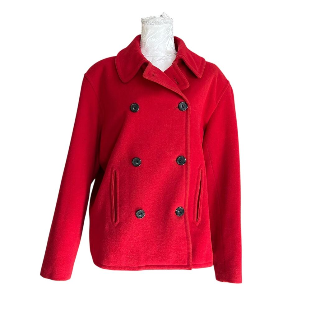LizSport Red Wool Cashmere Pea Coat Vintage Womens Sz Large Quiet Luxury Classic - Picture 2 of 16